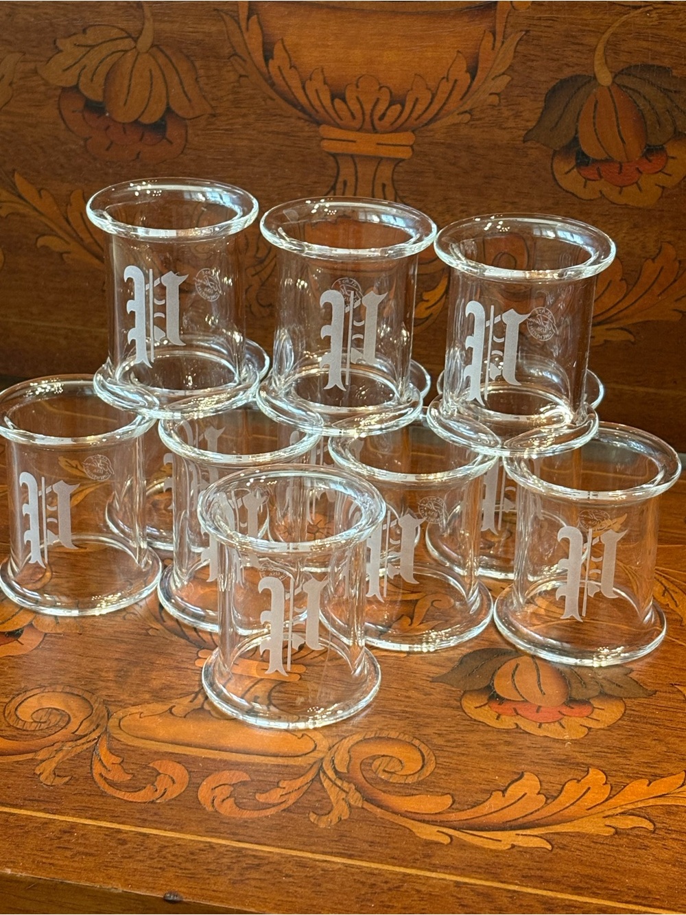 Vintage Glass Dimensions USA Monogram P Glass Napkin Rings Set of 10